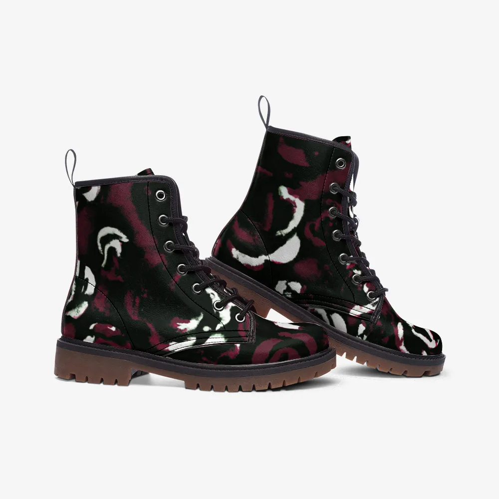 Vampire Art Grunge Burgundy Roses Casual Leather Lightweight Boots - US sizes