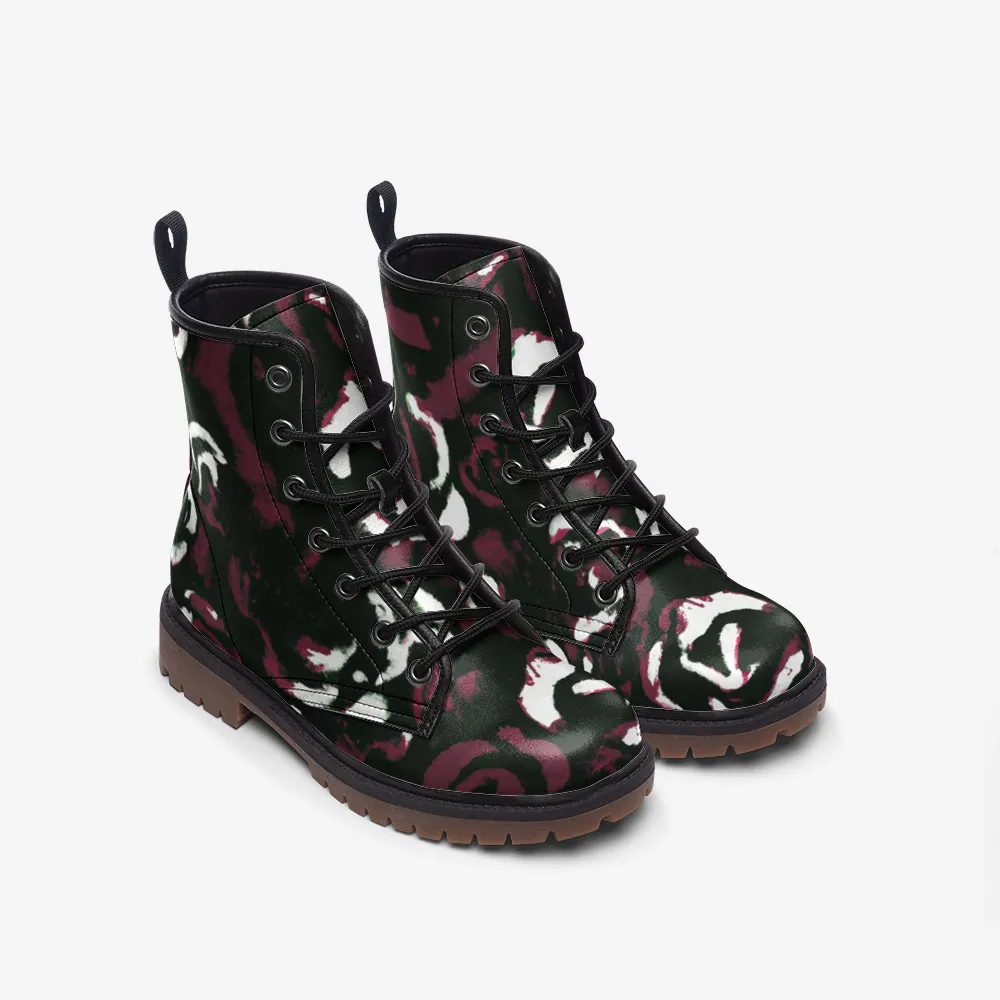 Vampire Art Grunge Burgundy Roses Casual Leather Lightweight Boots - US sizes