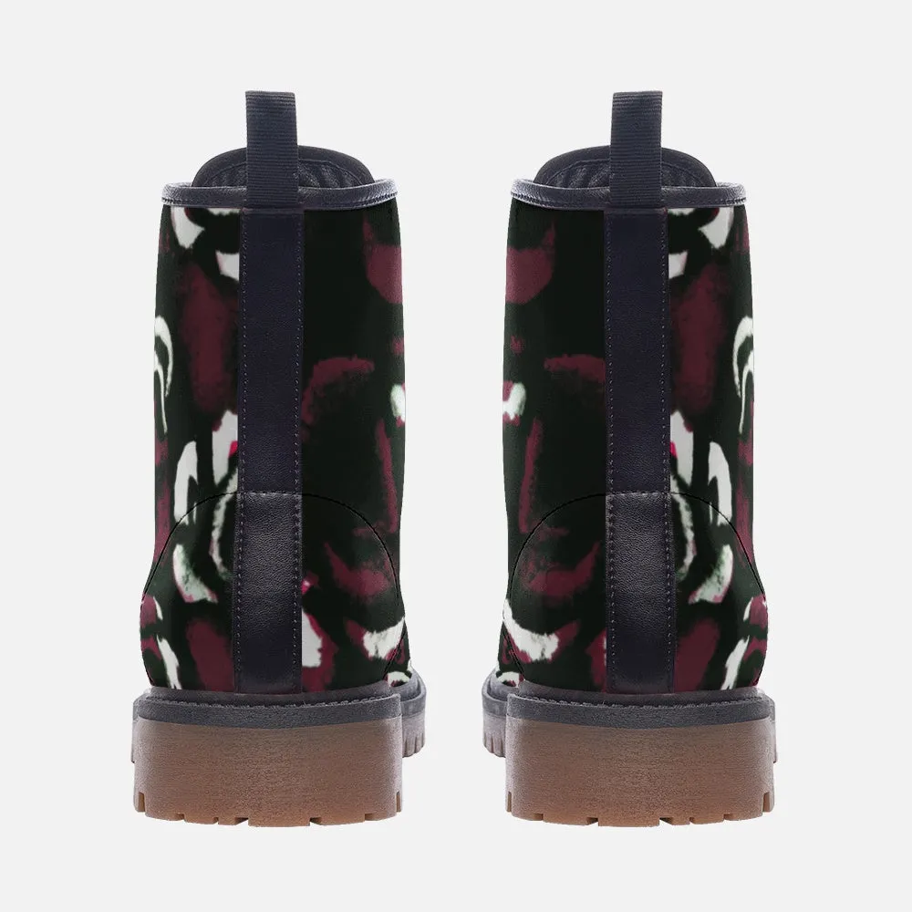 Vampire Art Grunge Burgundy Roses Casual Leather Lightweight Boots - US sizes