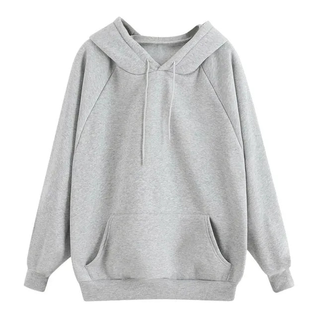 Women's Harajuku Hooded Casual Solid Color Hooded Pocket Long Sleeve Pullover Sweatshirt For Girls moletom feminino