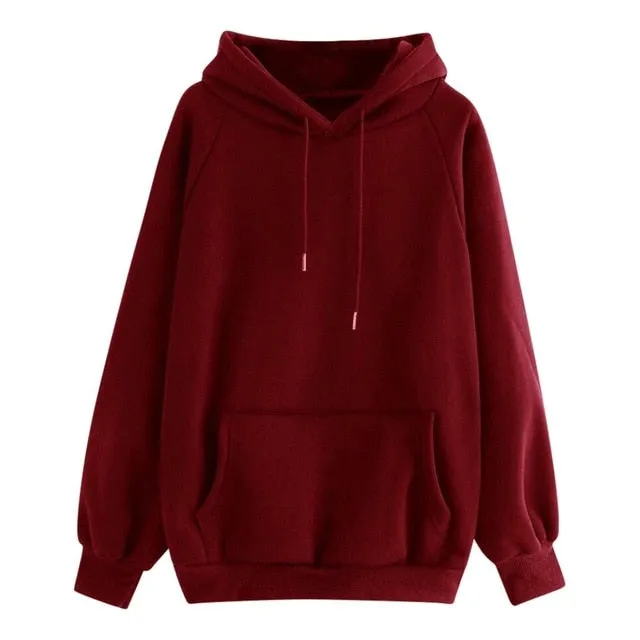 Women's Harajuku Hooded Casual Solid Color Hooded Pocket Long Sleeve Pullover Sweatshirt For Girls moletom feminino