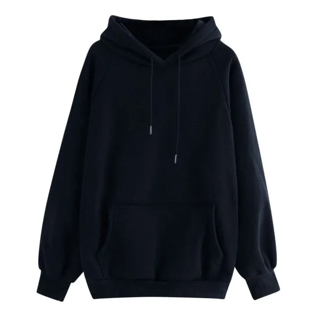 Women's Harajuku Hooded Casual Solid Color Hooded Pocket Long Sleeve Pullover Sweatshirt For Girls moletom feminino