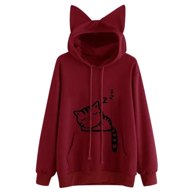 Women's Harajuku Hooded Casual Solid Color Hooded Pocket Long Sleeve Pullover Sweatshirt For Girls moletom feminino