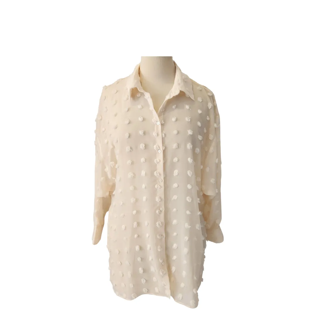 ZARA Cream Sheer Collared Shirt | Brand New |